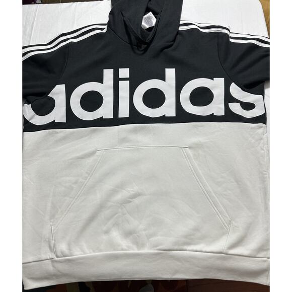 Adidas Big Spellout Colorblock Black & White Pullover Hoodie Sweatshirt 2XL NWT - Picture 5 of 10